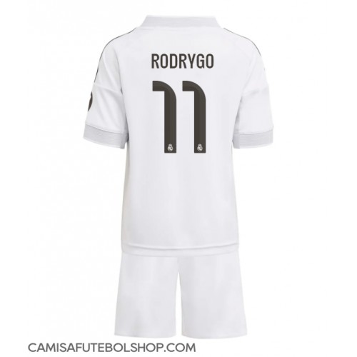 Camisa de time de futebol Real Madrid Rodrygo Goes #11 Replicas 1º Equipamento Infantil 2025-26 Manga Curta (+ Calças curtas)